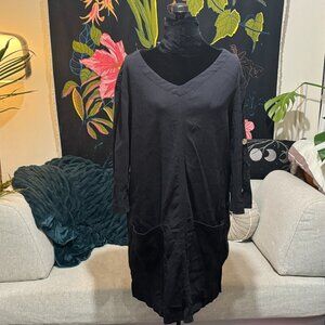 Denim & Co V-Neck Gauze Cold Shoulder Tunic Cover-Up, Pockets, Black, Medium
